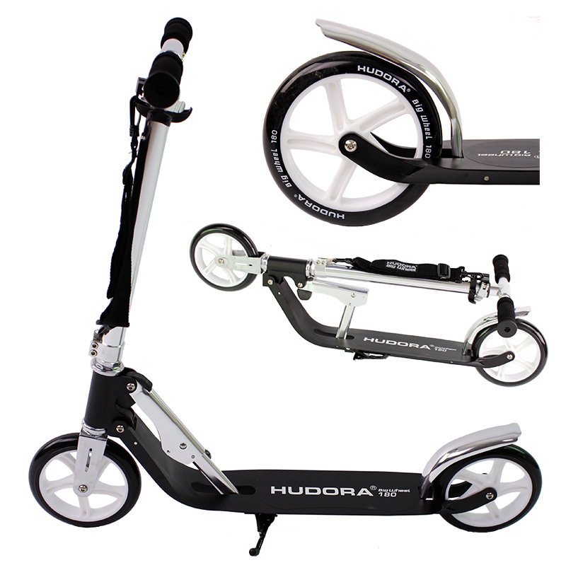 Hudora Roller Scooter Big Wheel 180 schwarz + Ständer + Tragegurt + TÜV